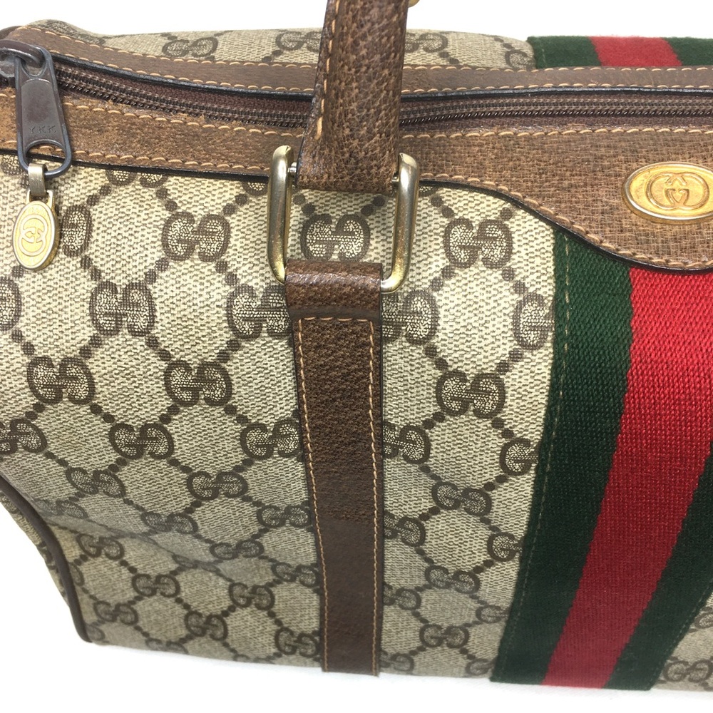 Authentic Gucci brown monogram coated canvas Boston satchel bag - Picture 4 of 16